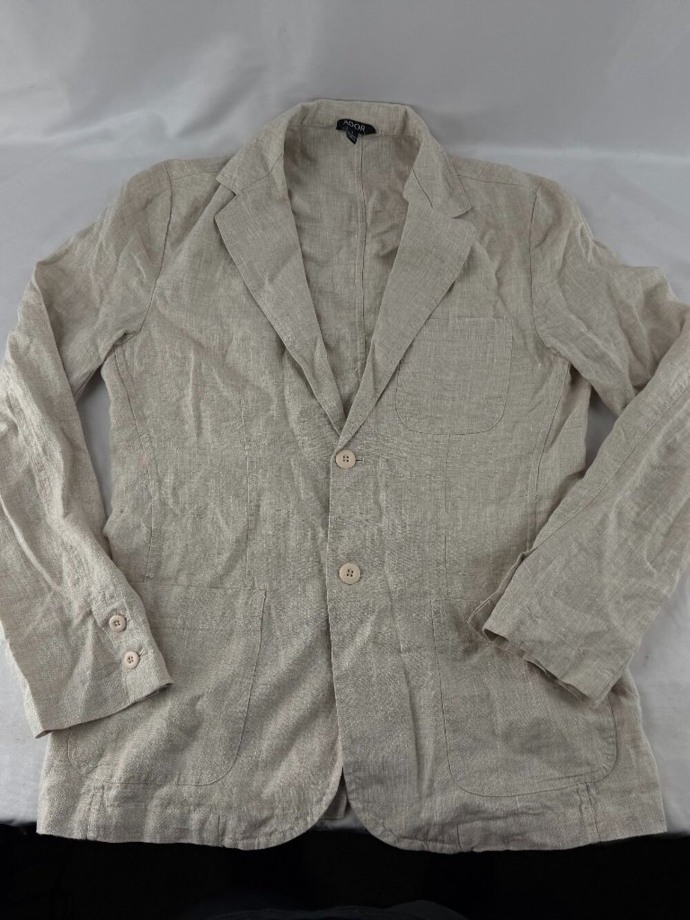 Ador Mens Beige Linen Blazer Casual Sport Coat Jacket Size Small S Lightweight